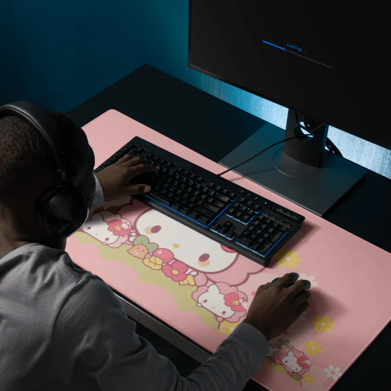 Tapis De Souris Kawai Chaton Rose & Petites Fleurs