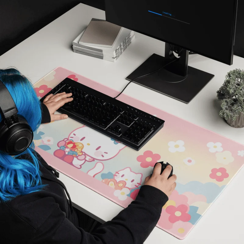 Tapis De Souris Kawai Chaton Rose & Fleurs