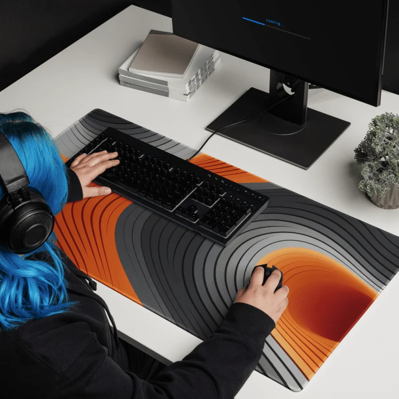 Tapis De Souris Original Géométrique Orange et Gris