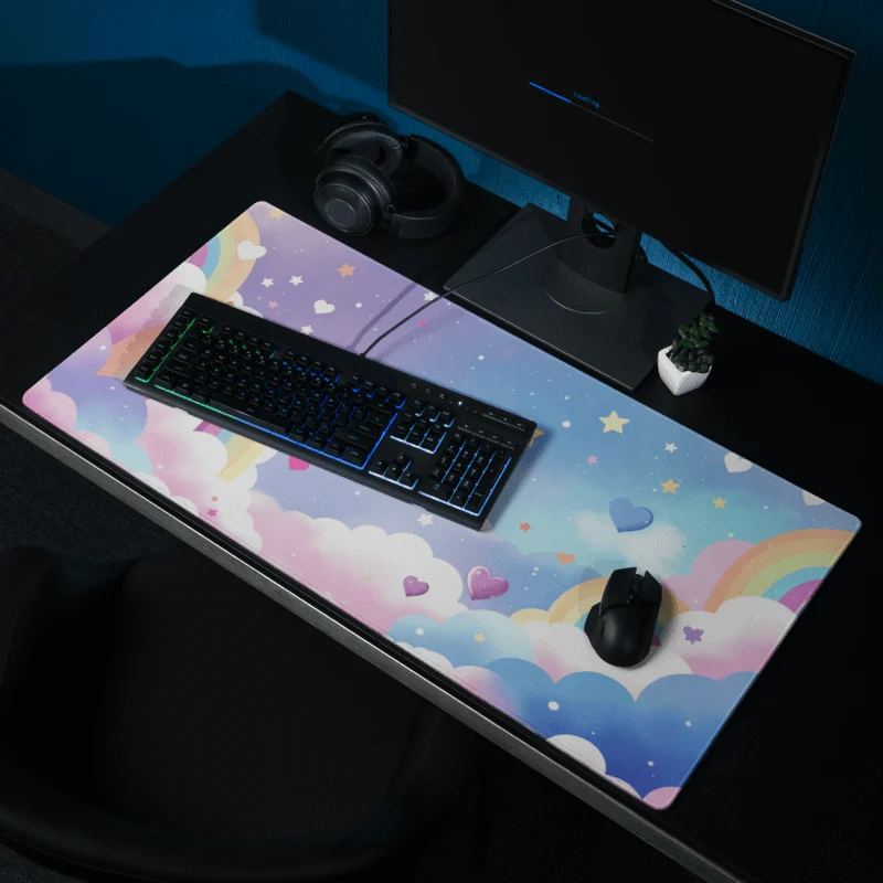 Tapis De Souris Kawaii Arc-en-Ciel et Nuages Féeriques