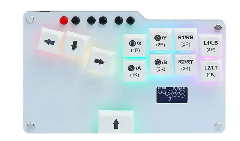 Hitbox mini RetroScaler GP2040-CE — interrupteurs remplaçables à chaud, RGB