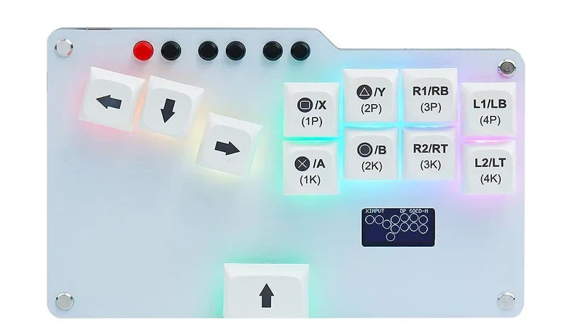 Hitbox mini RetroScaler GP2040-CE — interrupteurs remplaçables à chaud, RGB
