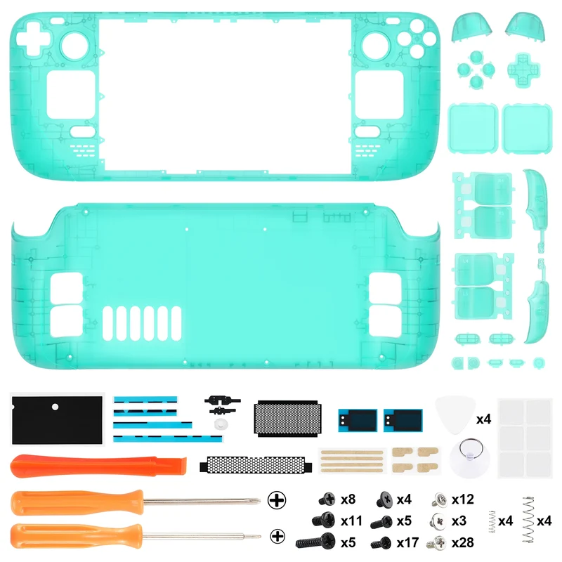 Coque complète Steam Deck LCD eXtremeRate — translucide, boutons inclus