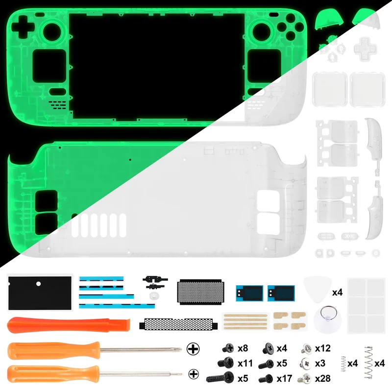 Coque complète Steam Deck LCD eXtremeRate — translucide, boutons inclus