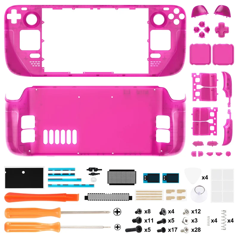 Coque complète Steam Deck LCD eXtremeRate — translucide, boutons inclus