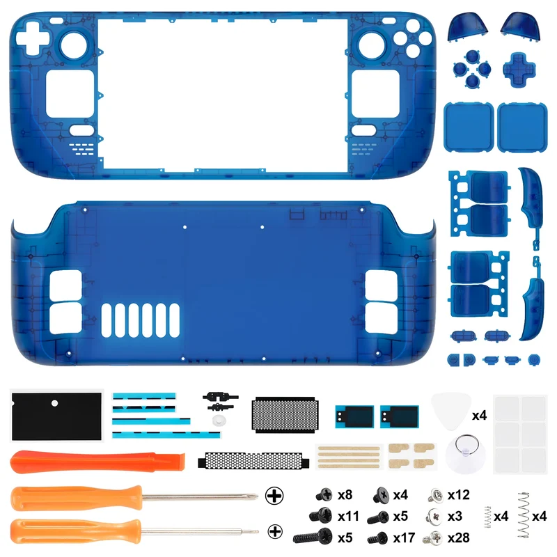 Coque complète Steam Deck LCD eXtremeRate — translucide, boutons inclus