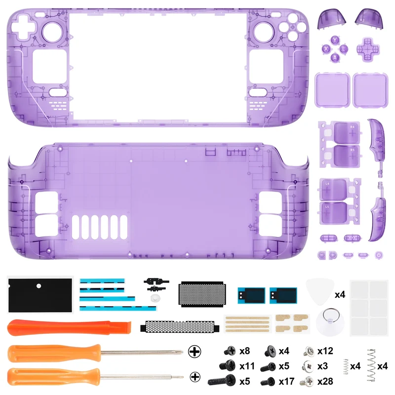 Coque complète Steam Deck LCD eXtremeRate — translucide, boutons inclus
