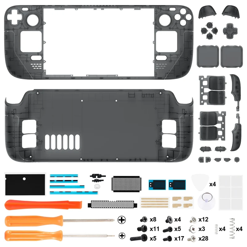 Coque complète Steam Deck LCD eXtremeRate — translucide, boutons inclus