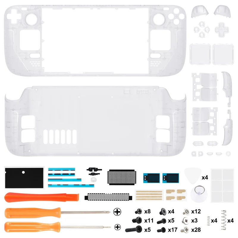 Coque complète Steam Deck LCD eXtremeRate — translucide, boutons inclus