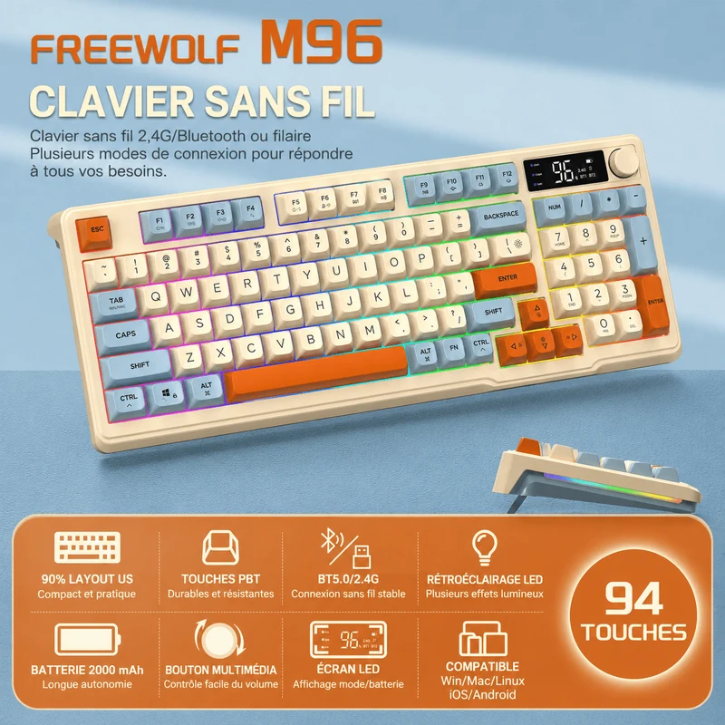 Clavier Gamer Sans Fil Beige Orange Qwerty