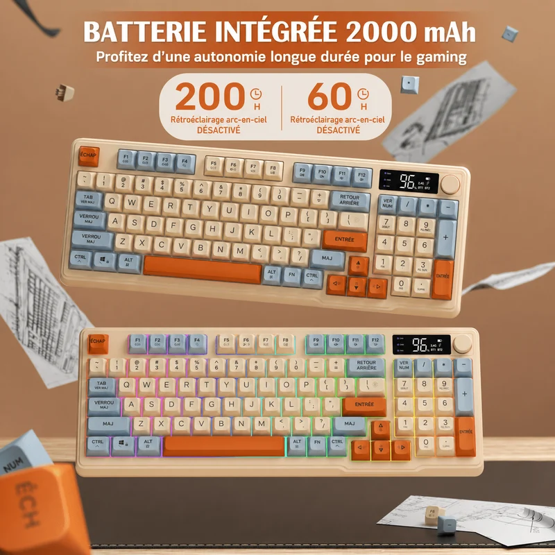 Clavier Gamer Sans Fil Beige Orange Qwerty