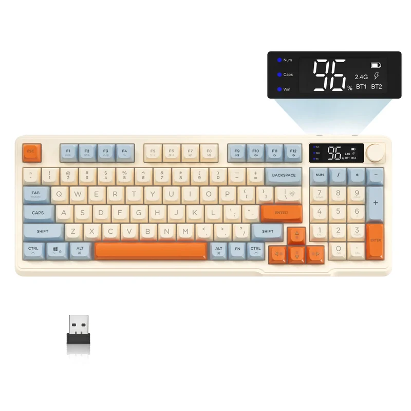 Clavier Gamer Sans Fil Beige Orange Qwerty