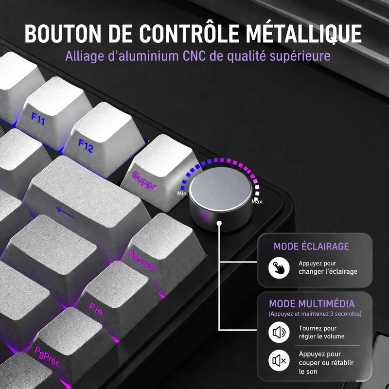 Clavier Gamer Sans Fil Blanc Violet Qwerty