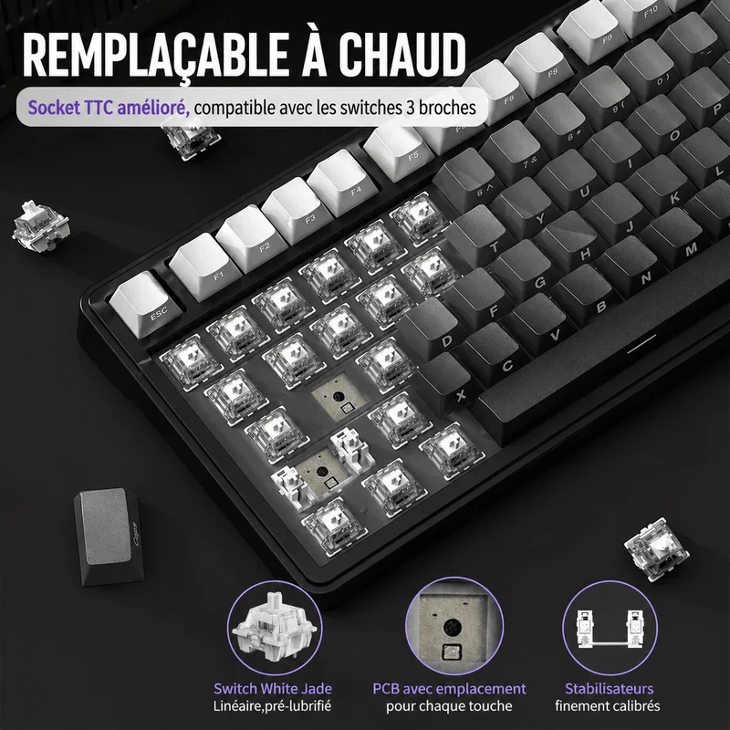 Clavier Gamer Sans Fil Blanc Violet Qwerty