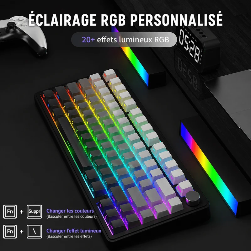 Clavier Gamer Sans Fil Blanc Violet Qwerty