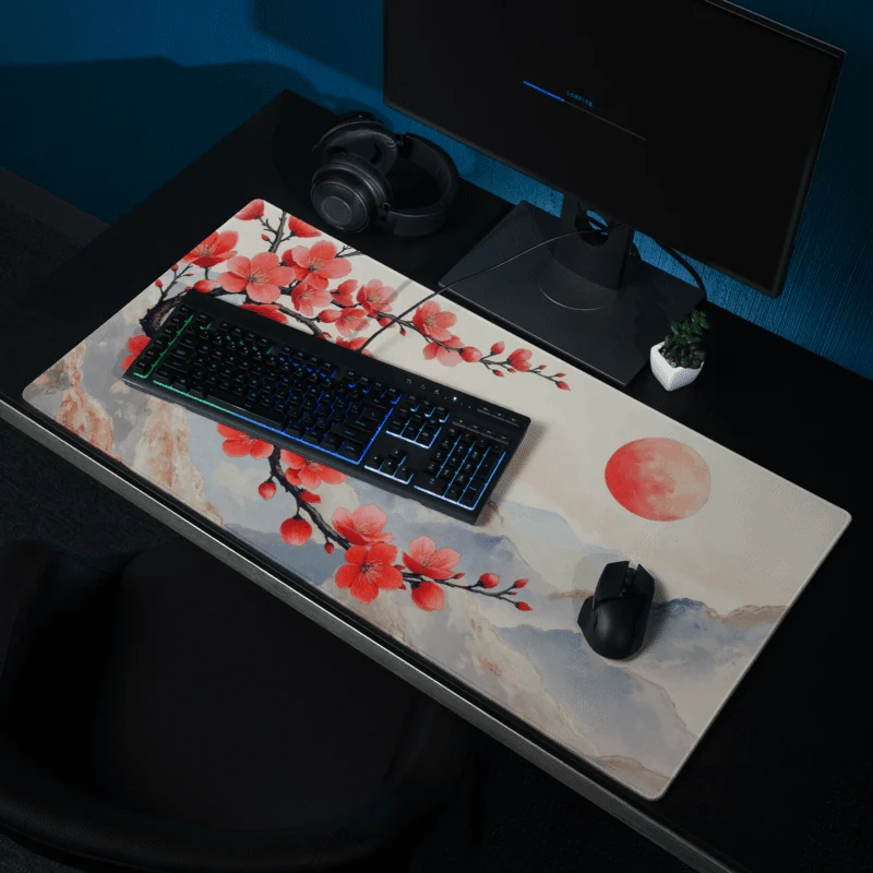 Tapis De Souris Japonais Fleurs De Cerisier Rouge