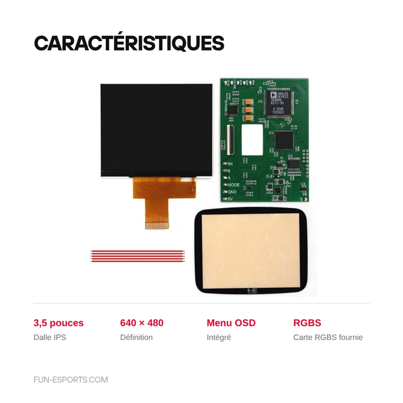 Kit écran IPS 3,5 pouces Hispeedido pour PC Engine GT — 640 × 480, menu OSD
