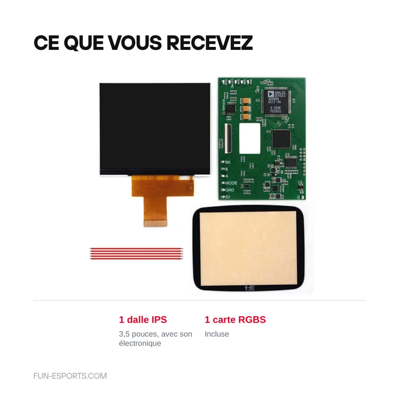 Kit écran IPS 3,5 pouces Hispeedido pour PC Engine GT — 640 × 480, menu OSD