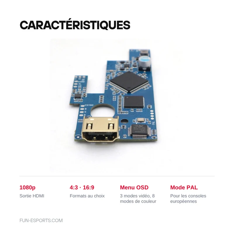 Kit HDMI interne Hispeedido pour Mega Drive 2 — 1080p, menu OSD, 16:9 et 4:3