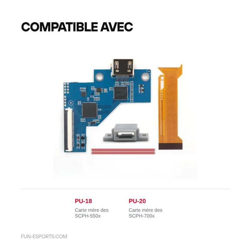 Kit HDMI interne Hispeedido pour PS1 — cartes PU-18 et PU-20, 480p ou 1080p