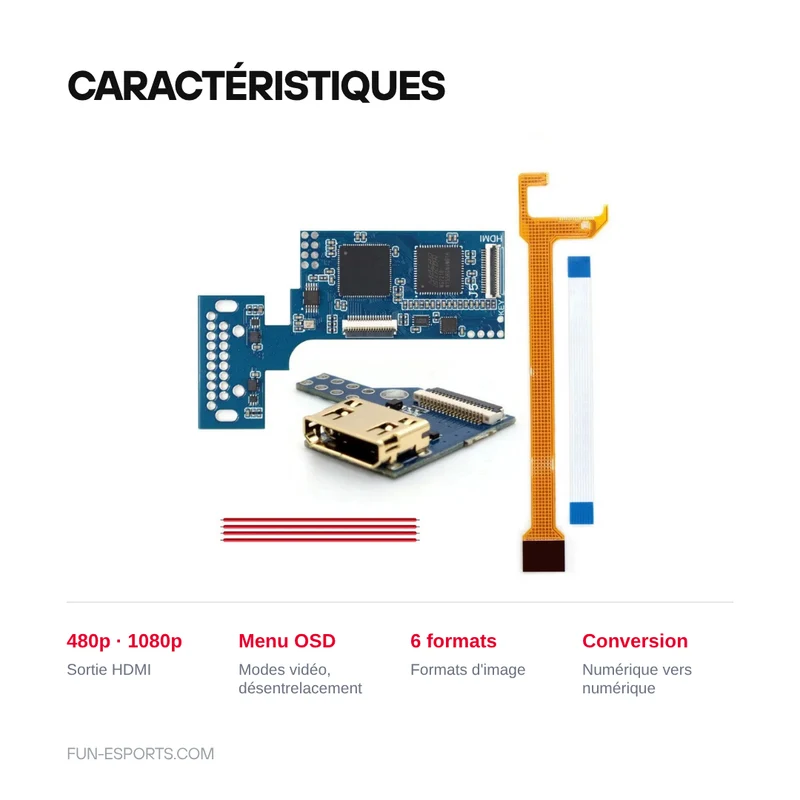 Kit HDMI interne Hispeedido pour Wii — sortie 480p ou 1080p, menu OSD