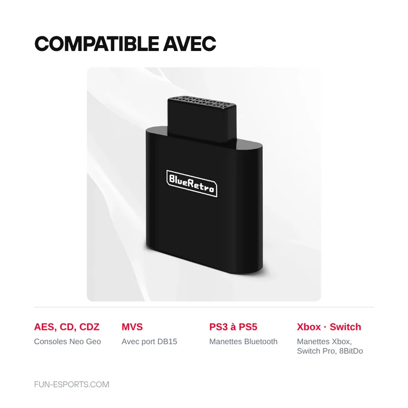 Adaptateur BlueRetro Neo Geo AES, CD et MVS — manettes Bluetooth sans fil