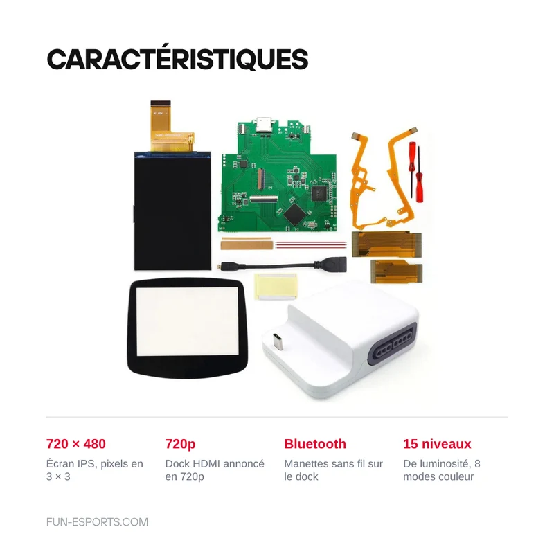 Écran IPS V5 et dock HDMI Bluetooth Game Boy Advance — Hispeedido 720×480