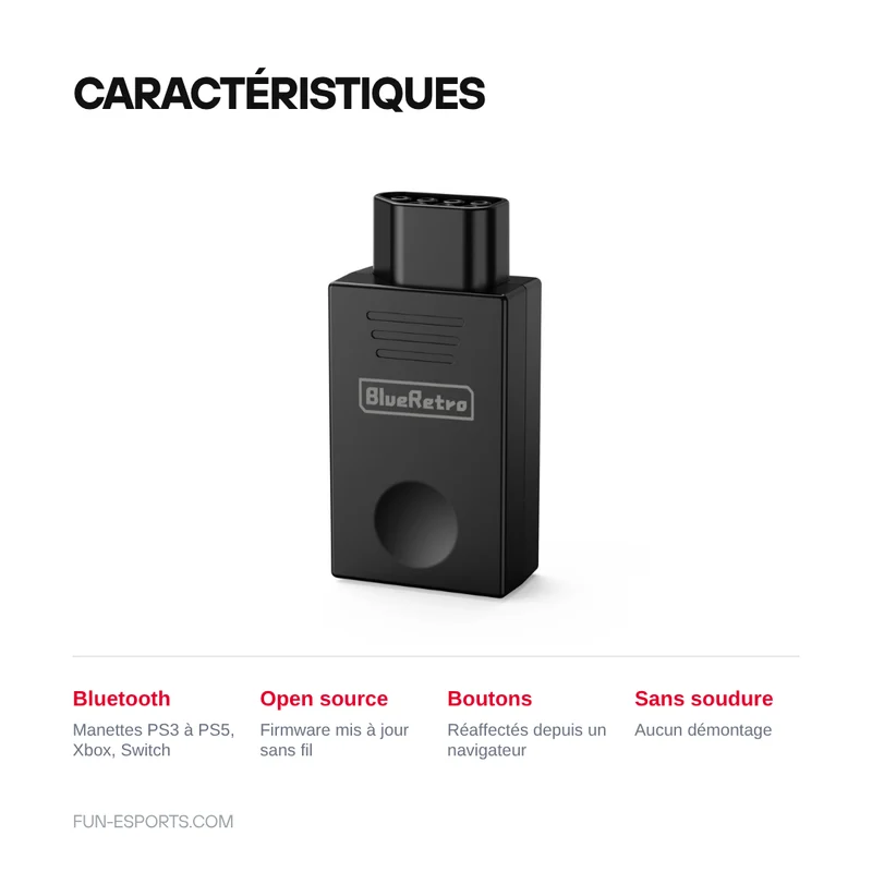 Adaptateur BlueRetro NES — manettes Bluetooth sans fil, RetroScaler