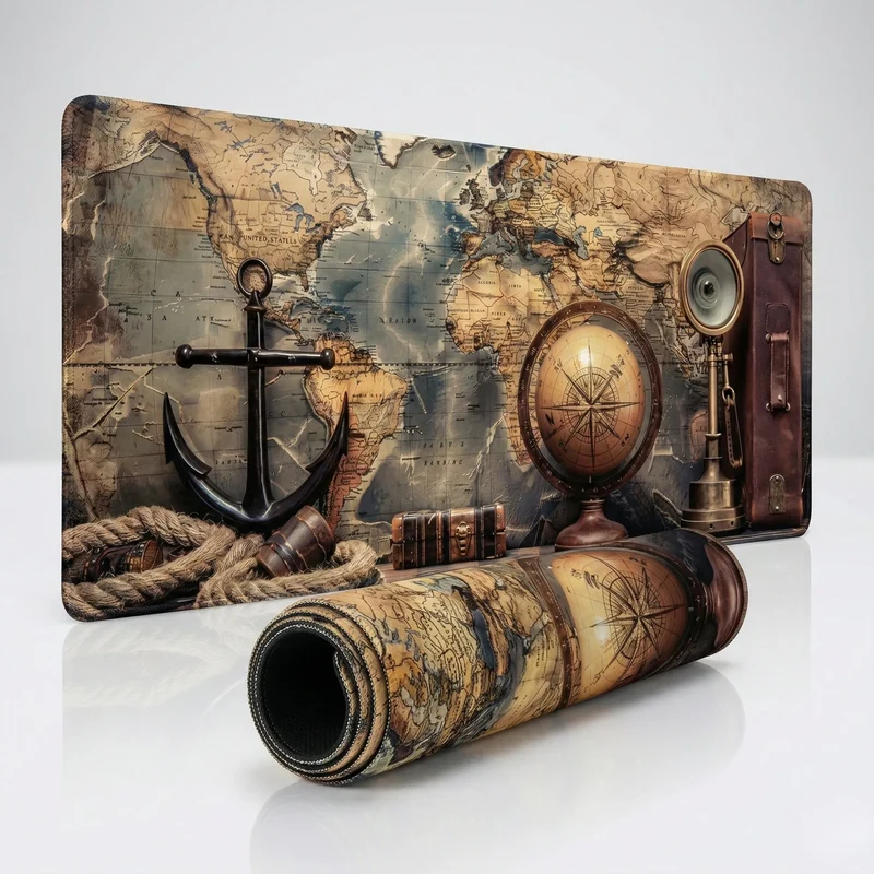 XXL World Map Mouse Pad — Vintage Nautical Exploration | PopMyPad