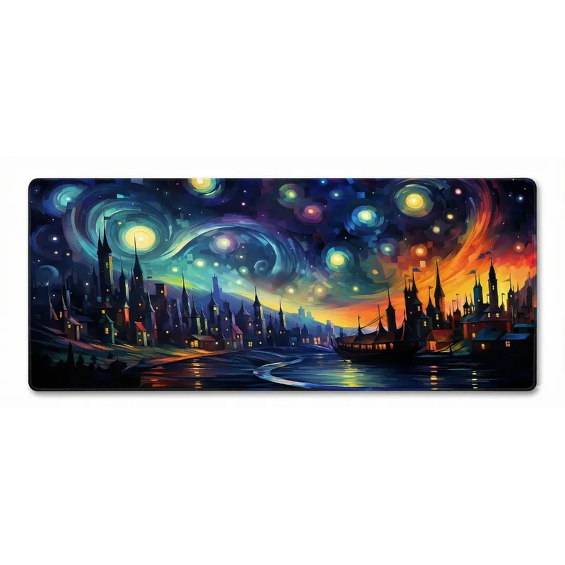 Tapis de Souris XXL Fantasy — Cité Onirique Étoilée | PopMyPad