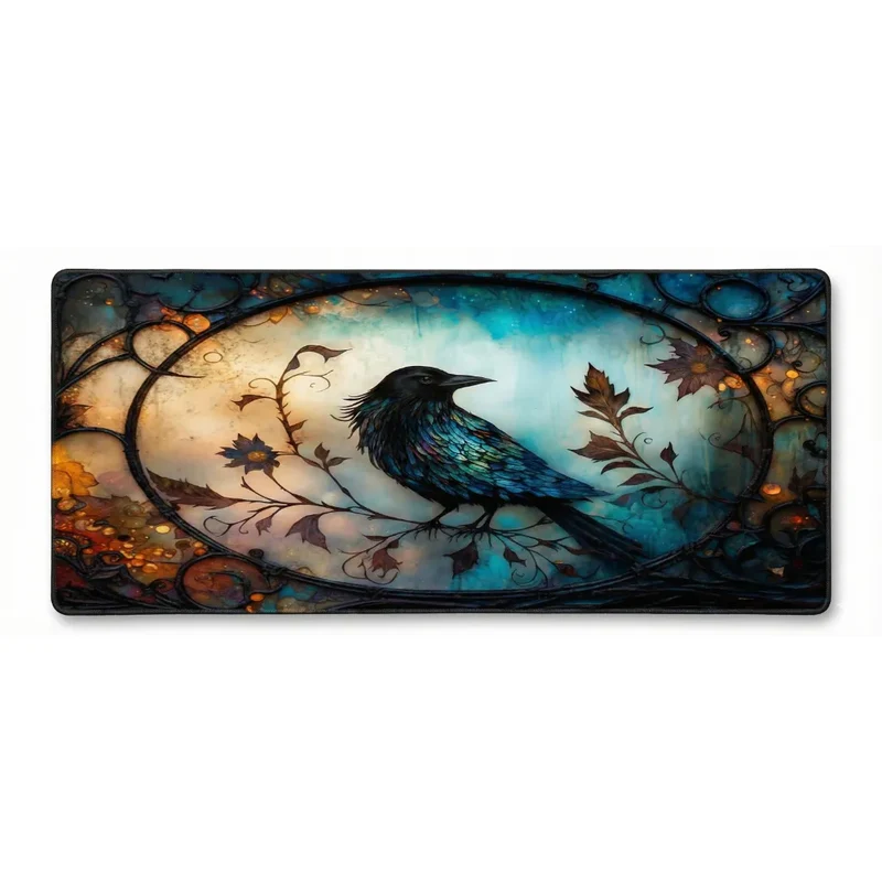 Tapis de Souris XXL Corbeau — Vitrail et Fer Forgé | PopMyPad
