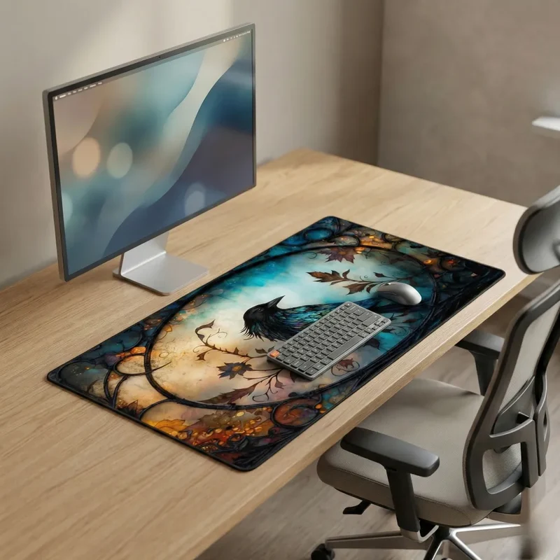 Tapis de Souris XXL Corbeau — Vitrail et Fer Forgé | PopMyPad