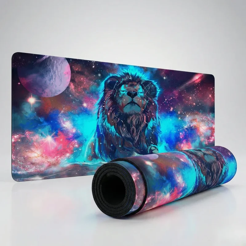 XXL Fantasy Gaming Mouse Pad — Cosmic Lion & Nebula | PopMyPad