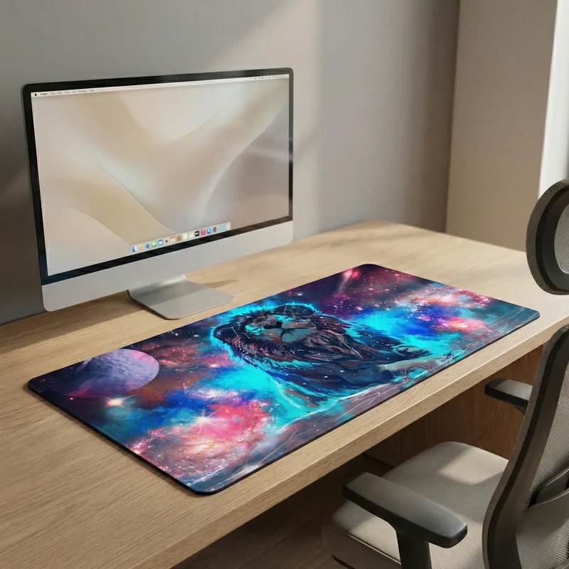 XXL Fantasy Gaming Mouse Pad — Cosmic Lion & Nebula | PopMyPad