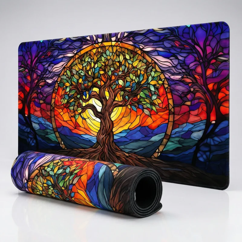 XXL Fantasy Mouse Pad — Stained-Glass Tree of Life | PopMyPad