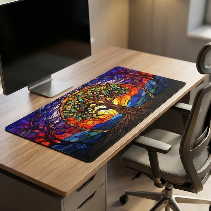 XXL Fantasy Mouse Pad — Stained-Glass Tree of Life | PopMyPad