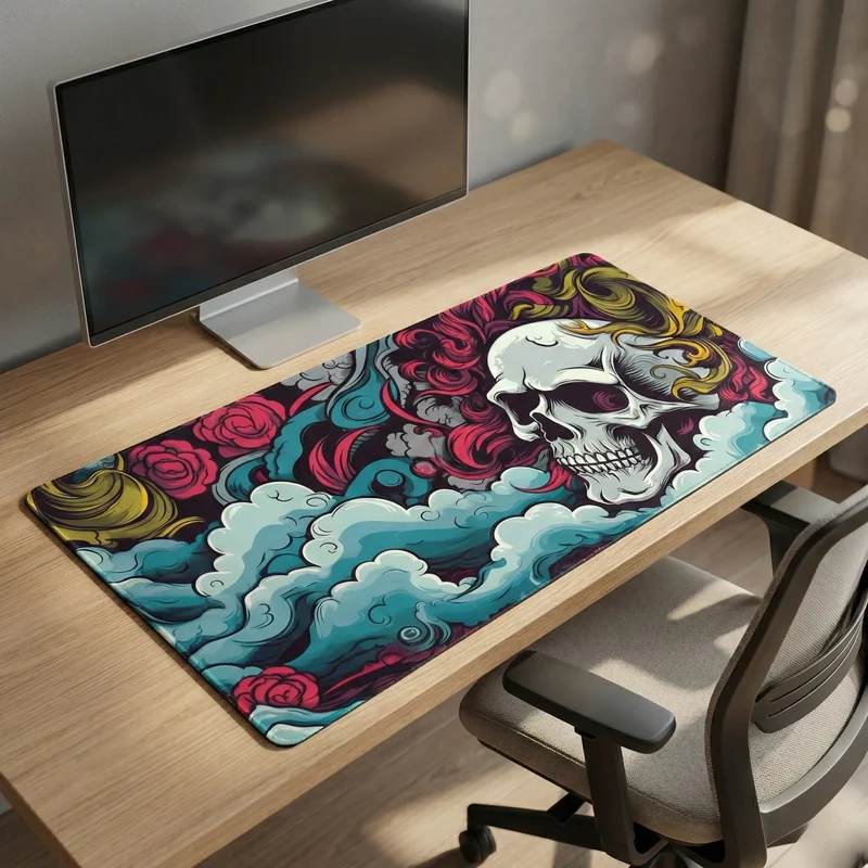 XXL Fantasy Gaming Mouse Pad — Dreamlike Skull and Roses | PopMyPad