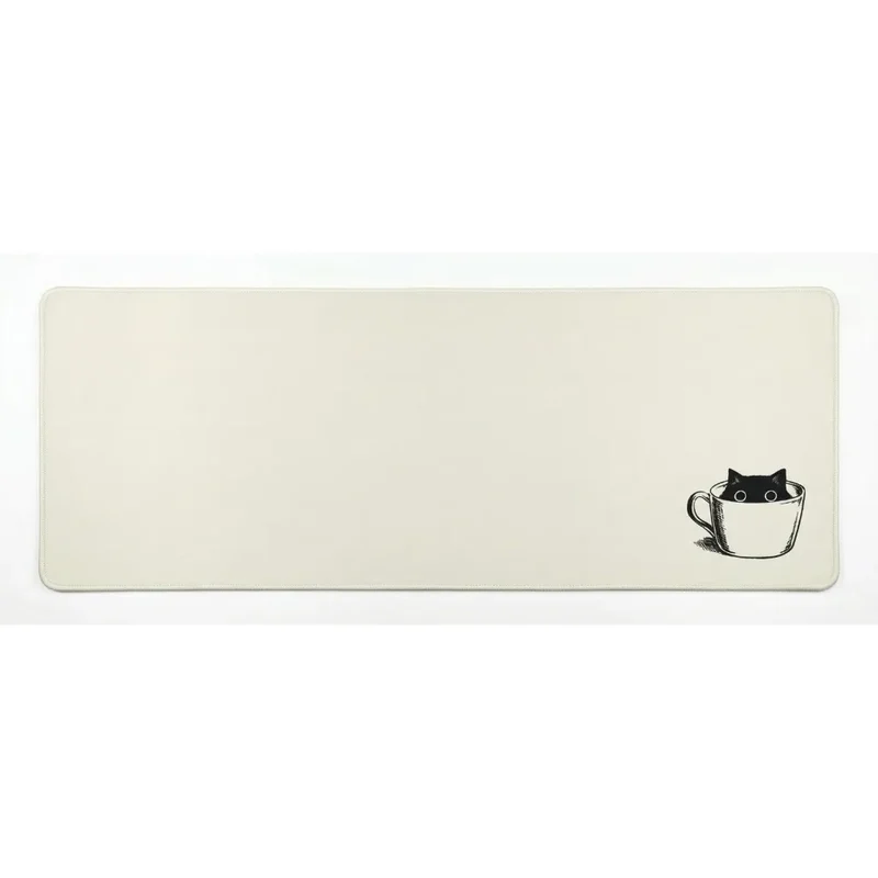 XXL Cat Mouse Pad — Cat in a Teacup, Line Art on Ivory | PopMyPad