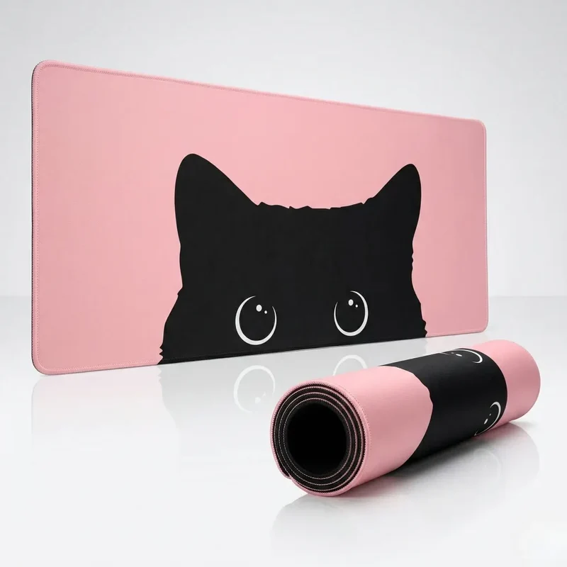 XXL Cat Mouse Pad — Black Silhouette on Pastel Pink | PopMyPad