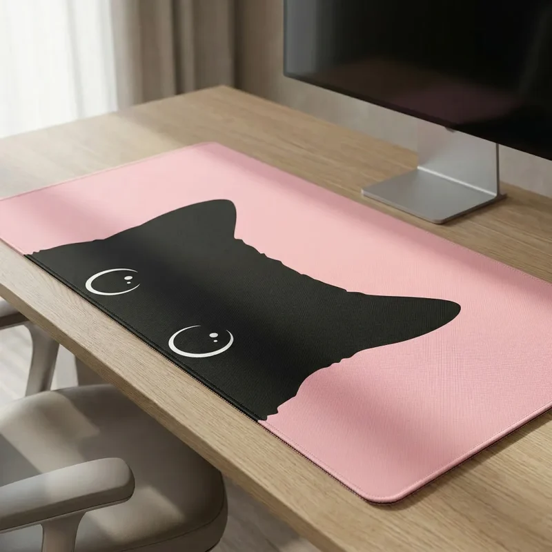 XXL Cat Mouse Pad — Black Silhouette on Pastel Pink | PopMyPad