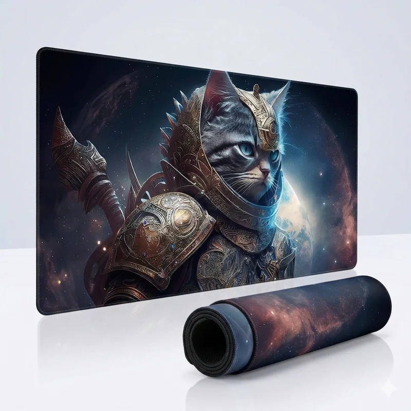 XXL Cat Gaming Mouse Pad — Warrior in Golden Armour | PopMyPad