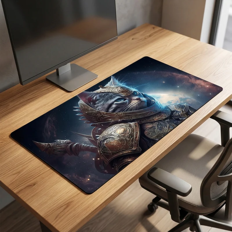 XXL Cat Gaming Mouse Pad — Warrior in Golden Armour | PopMyPad