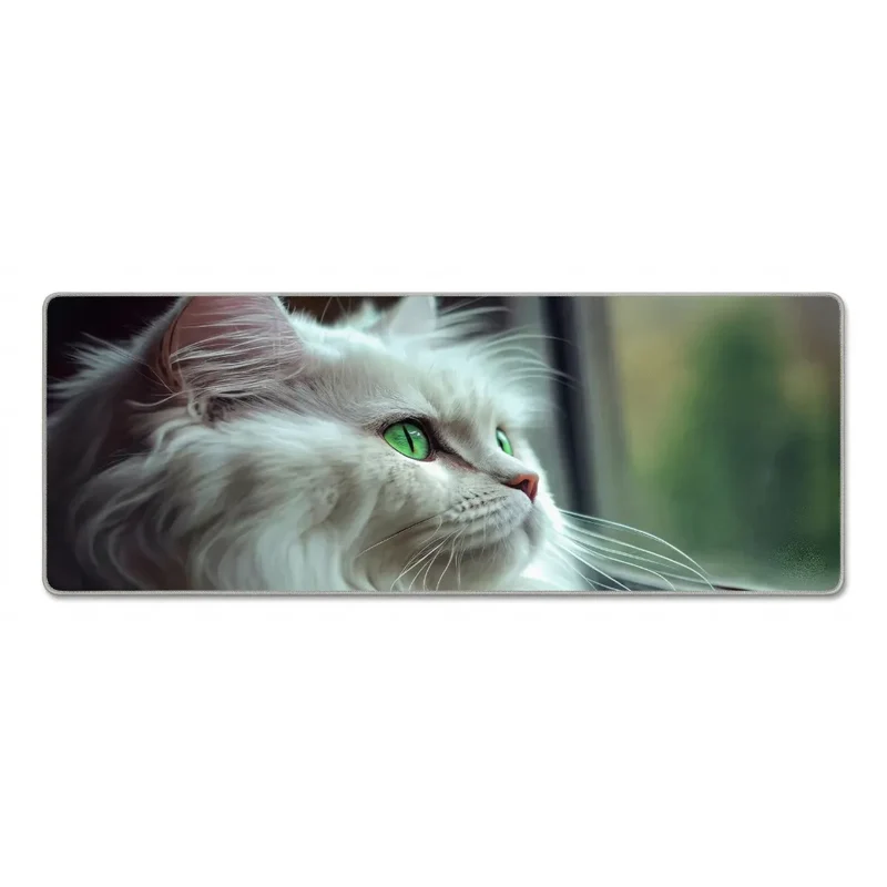 XXL Cat Mouse Pad — White Cat with Green Eyes | PopMyPad