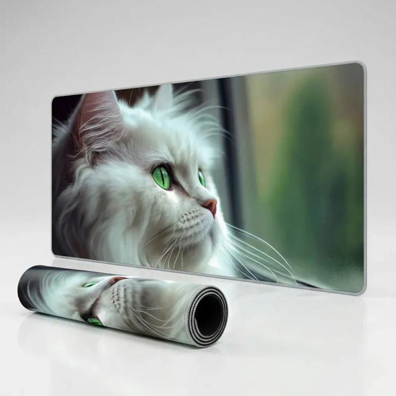 XXL Cat Mouse Pad — White Cat with Green Eyes | PopMyPad