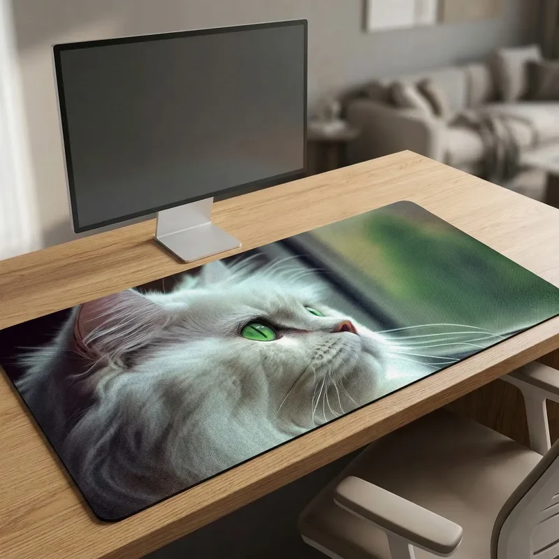 XXL Cat Mouse Pad — White Cat with Green Eyes | PopMyPad