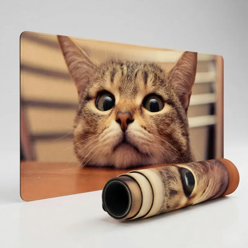 Tapis de Souris XXL Chat — Regard aux Aguets, Tons Boisés | PopMyPad