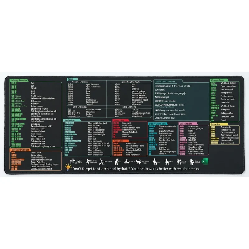 XXL Keyboard Shortcuts Mouse Pad — Excel & Word Pack | PopMyPad