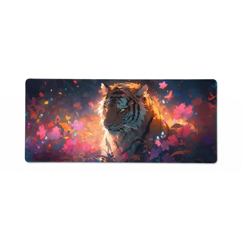 XXL Tiger Mouse Pad — Magenta & Cyan Neon Floral | PopMyPad
