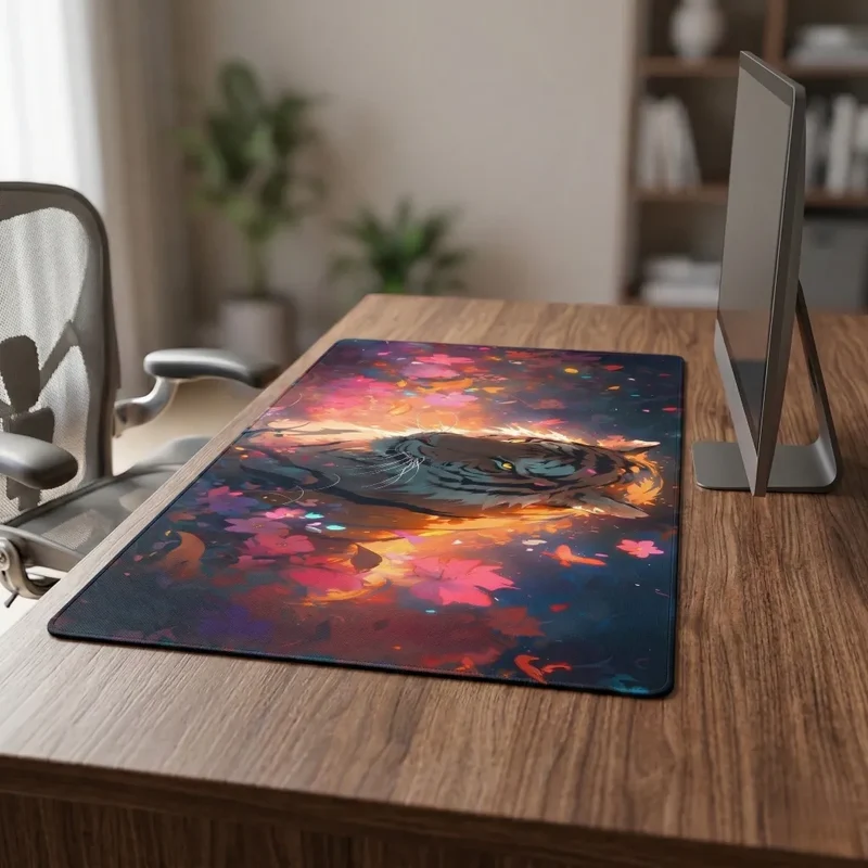 XXL Tiger Mouse Pad — Magenta & Cyan Neon Floral | PopMyPad