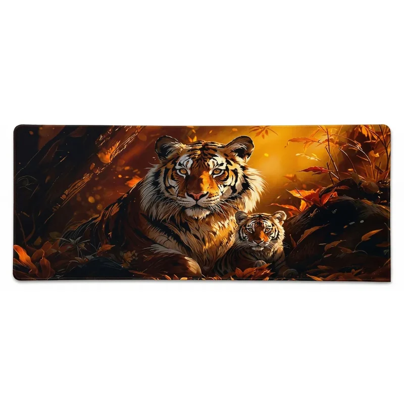 XXL Tiger Mouse Pad — Copper & Amber Golden Forest | PopMyPad